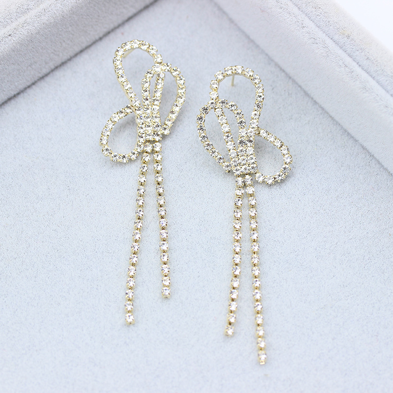韩国s925耳饰一件代发ins时尚镶钻长款耳坠女主c位流苏蝴蝶结耳环