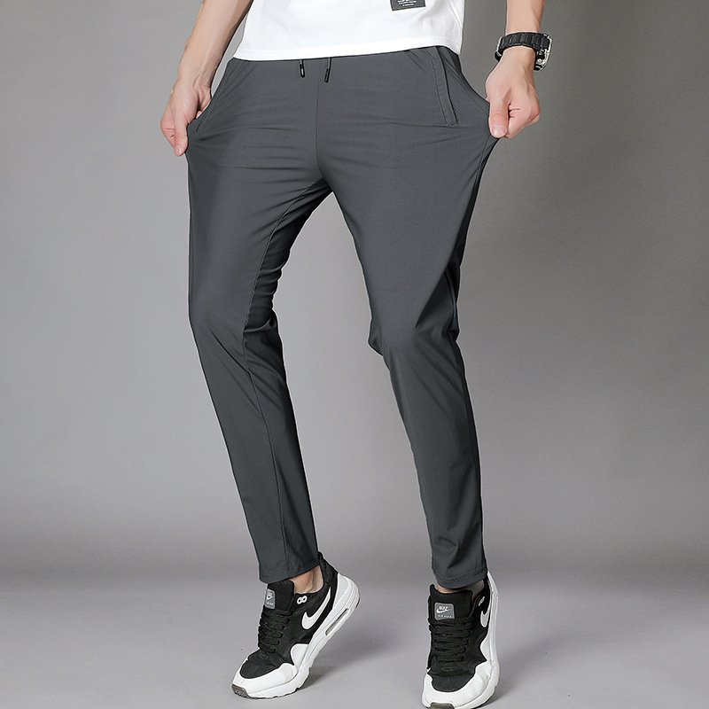 冰丝运动裤男锦纶弹力透气春季薄裤子大码速干修身夏季超薄休闲裤