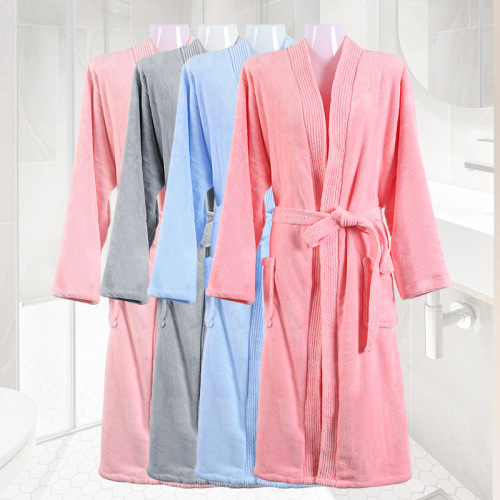 Nightgown Coral Fleece Bathrobe Couple Fleece-Lined Thickened Extended Absorbent Pajamas Men‘s and Women‘s Spring and Autumn Winter Bathrobe Wholesale