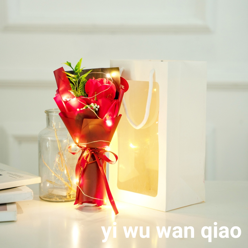 圣诞节情人节母亲节3朵香皂玫瑰花结婚礼盒伴手礼配件LED电子灯