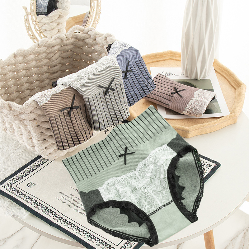 大码高腰收腹无痕石墨烯裆内裤蕾丝边性感日系提臀三角裤女士