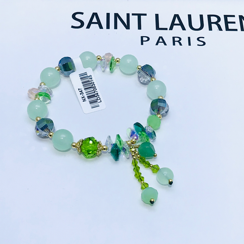 天然石绿东陵 水晶手链 铜体镀14K真金 简约清新ins 送女友长辈