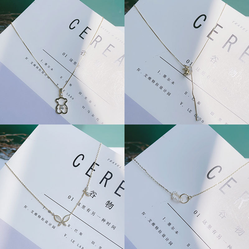 项链蝴蝶皇冠小熊圈冷淡风简约设计淑女可爱锁骨链淡水珍珠冷淡风