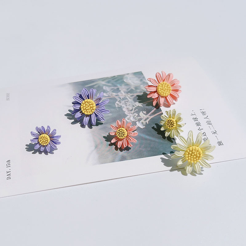 甜美小花不对称简约小雏菊银针耳钉耳环彩色设计马卡龙色ins韩国