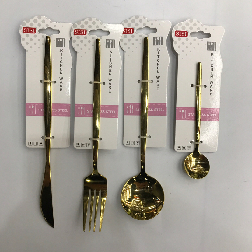 不锈钢西餐具镀钛金平年葡萄牙刀叉勺子酒店插纸卡可定制详情1