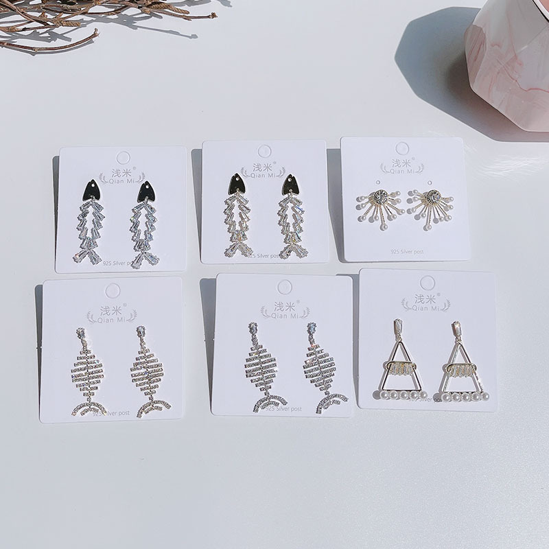 时尚锆石耳环中长款银针鱼骨珍珠星星气质设计小众大气ins欧美女