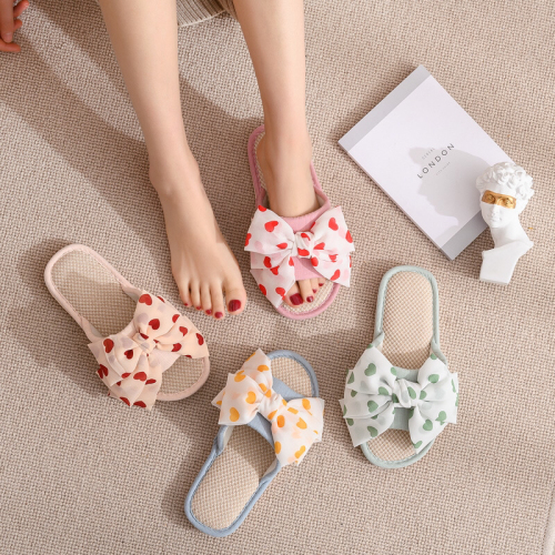 new home linen slippers breathable sandals for women summer indoor fabric slippers love bow comfortable slippers