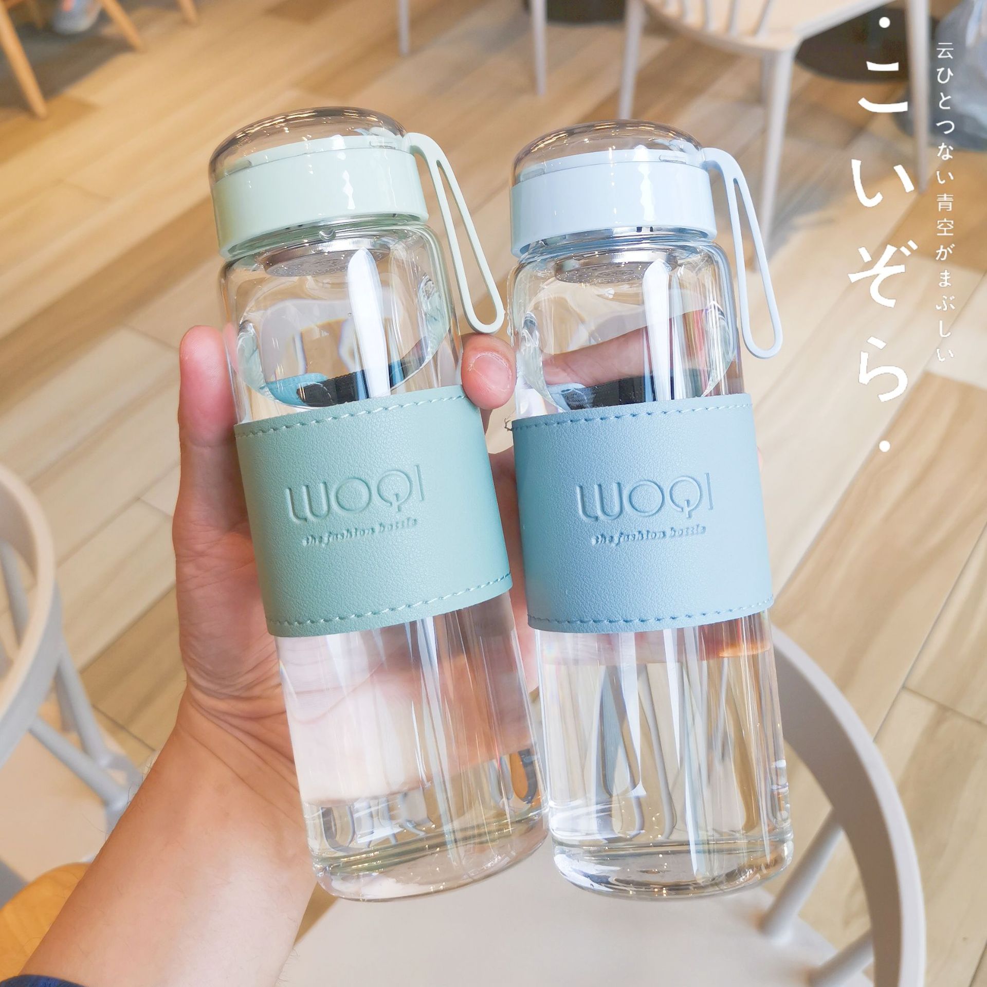 新款简约情侣玻璃杯ins清新森系高颜值学生水杯泡茶便携防烫杯子