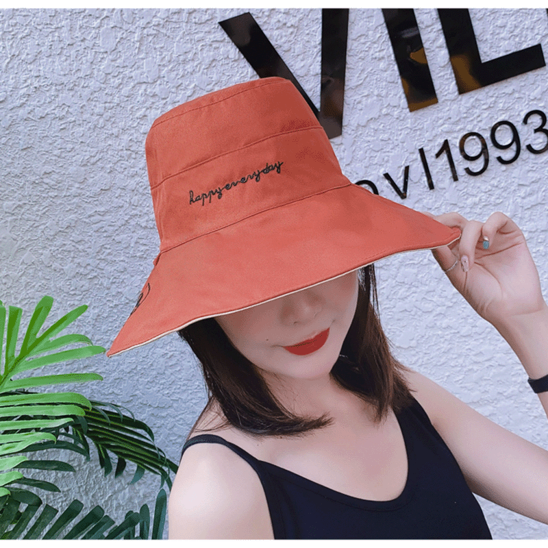 厂家批发新款双面渔夫帽小雏菊刺绣遮阳帽韩版时尚笑脸休闲盆帽