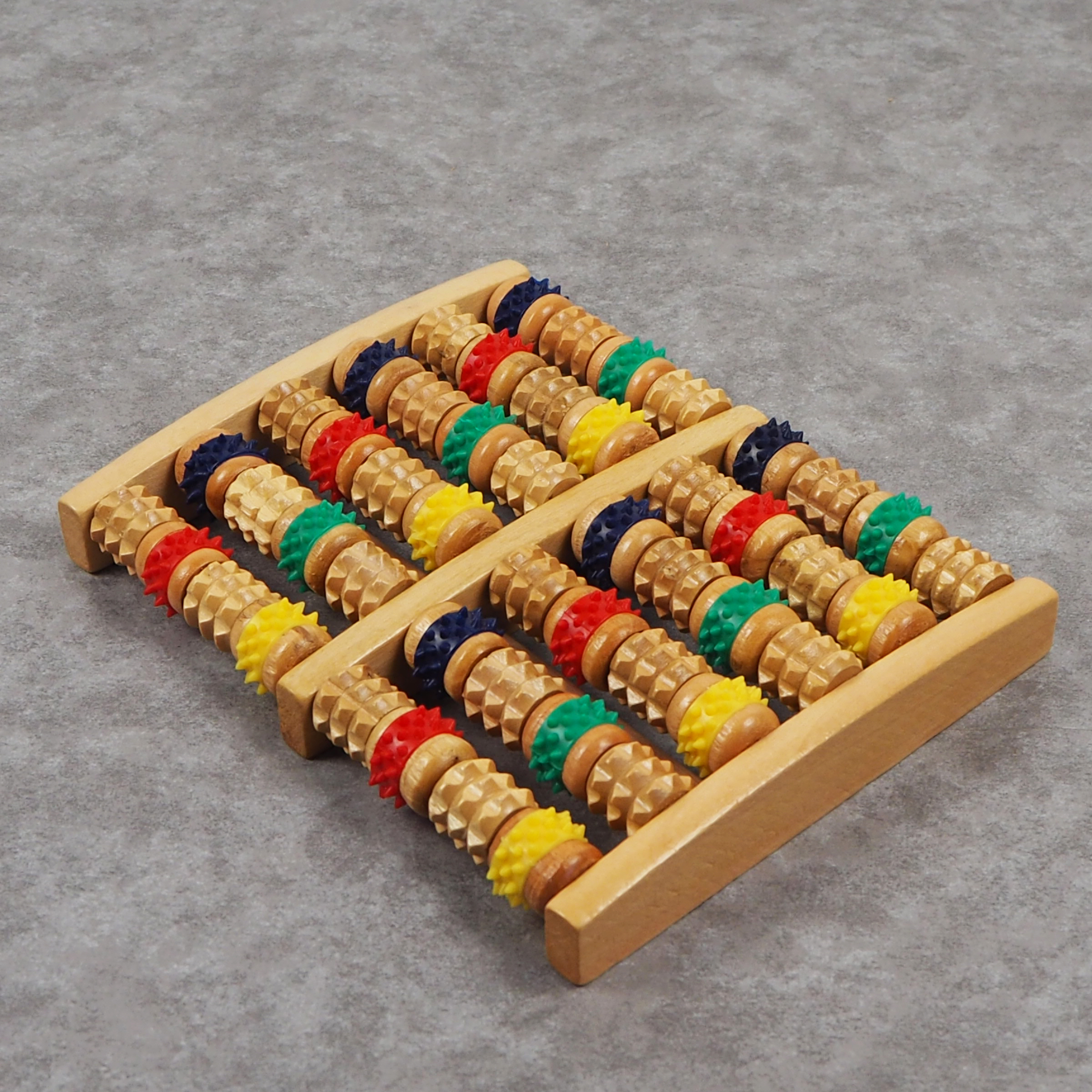 厂家直销 木制足底按摩轮 脚底按摩器 足底滚轮按摩器 彩六排