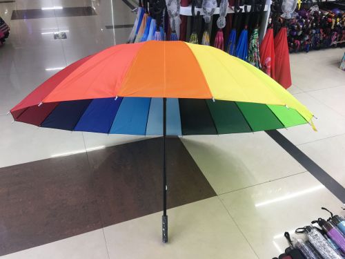 75cm 16 bone manual polyester rainbow umbrella windproof super large sun protection rain proof cheap wholesale golf umbrella