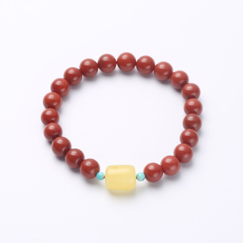 natural boutique persimmon red south red agate bracelet single circle beeswax with shape barrel beads with raw ore turquoise bracelet female