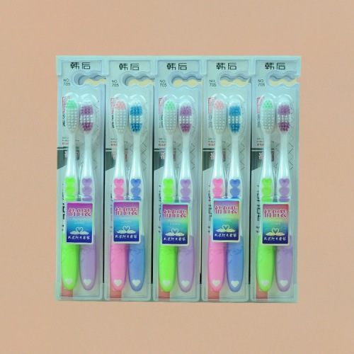 toothbrush wholesale hanhoo 705（30 pcs/box） romantic love double medium-soft bristles toothbrush