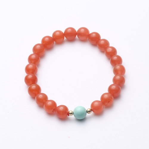 7.5mm Single Circle Natural Sichuan Cherry Red South Red Agate Bracelet with Turquoise round Beads Accessories Bracelet