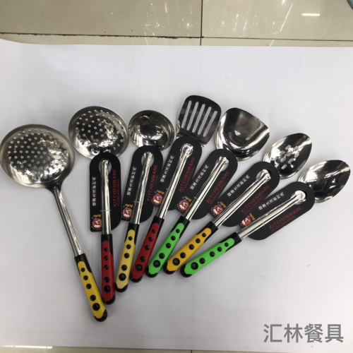 stainless steel kitchenware 1.5cm non-magnetic dot handle anti-scald porridge colander spatula flat shovel leaking long tongue spoon can be customized