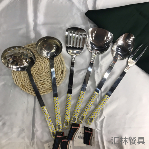 stainless steel kitchenware hand-held fireworks square handle porridge colander spatula flat shovel long tongue spoon hotel customizable