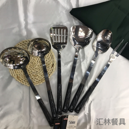 [huilin] stainless steel kitchenware 3cm colorful square handle porridge colander spatula flat shovel long tongue spoon hotel