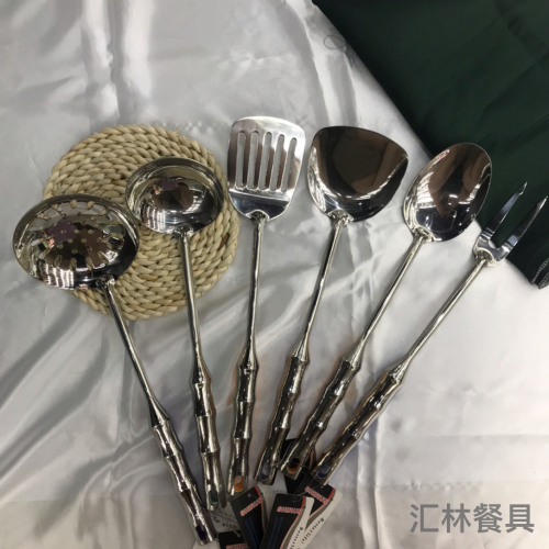 [huilin] stainless steel kitchenware 2cm fashion bamboo porridge colander spatula flat shovel long tongue spoon hotel