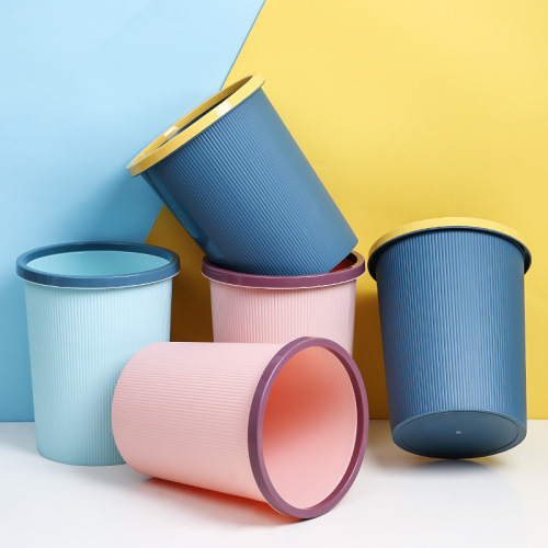 plastic trash can household creative simple large bathroom kitchen pressure ring trash can living room uncovered trash basket