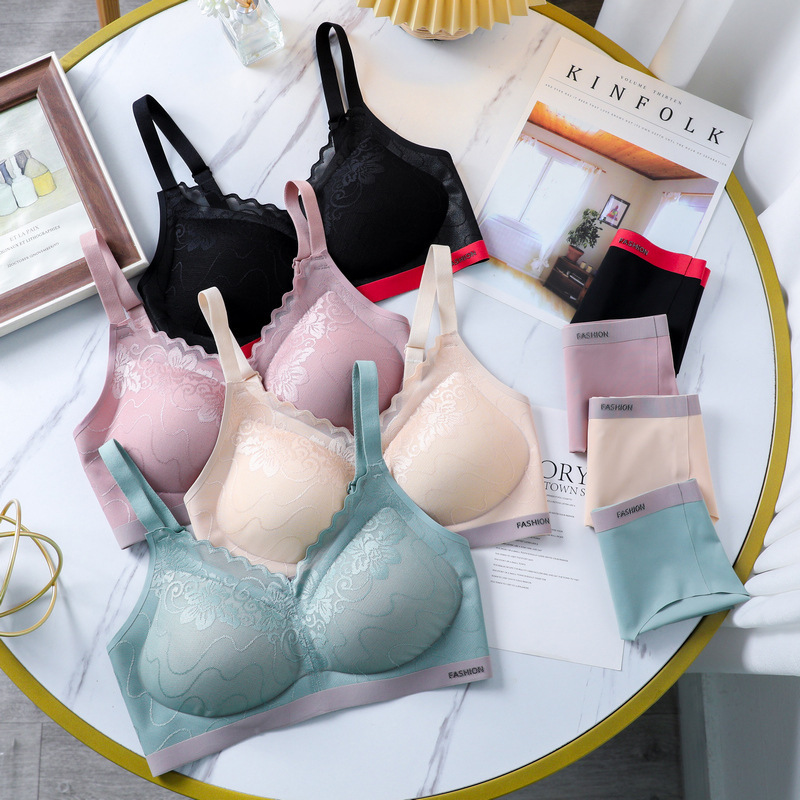 2021新款蕾丝M3泰国乳胶内衣性感美背扣吊带胸罩女无钢圈聚拢文胸