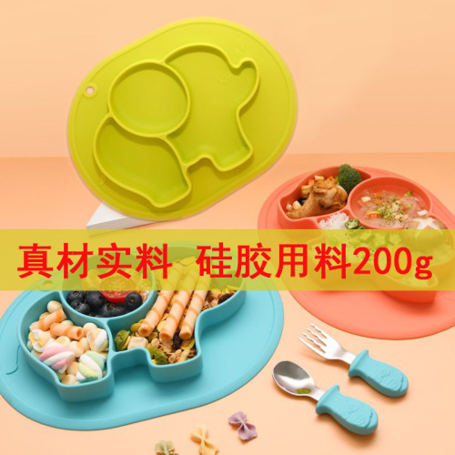 Children‘s Silicone Plate Mini Integrated Smiley Face Placemat Plate Baby Compartment Fun Learning Eating Tableware Wholesale 