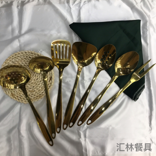 stainless steel kitchenware titanium-plated porridge with handle colander spatula flat shovel long tongue leaking meat fork can be customized