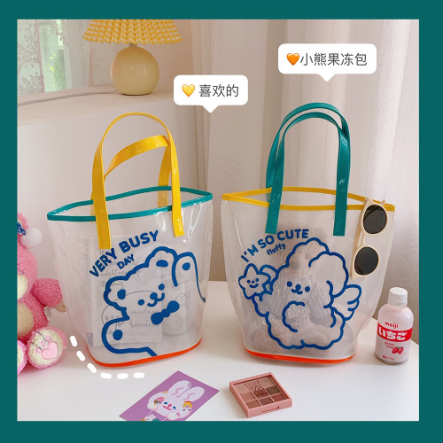 ins cute bear jelly handbag beach bag transparent summer women‘s travel portable practical large capacity bag