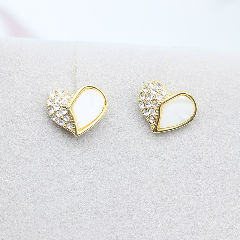 2021东大门韩版新款s925银针耳饰拼接心形耳钉镶钻贝壳爱心耳环女