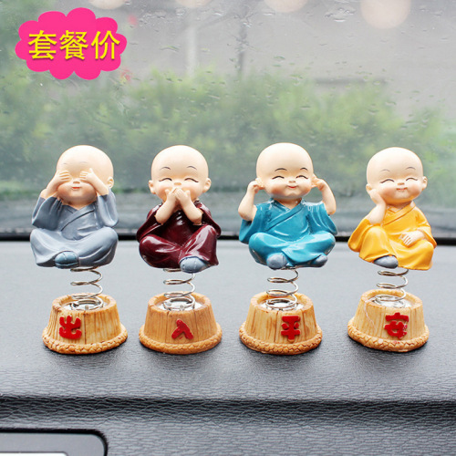 Automotive Springs Sibu Monks Shaking Head Doll for Car Decoration Creative Resin Crafts Little Monk Car Decoration