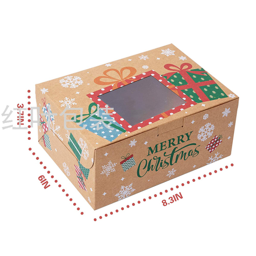 wholesale customized baking dessert packaging kraft paper box hollow visual window christmas gift box