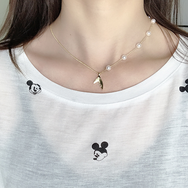 韩国气质简约超仙珍珠鱼尾项链女甜美可爱个性颈链锁骨链少女项链