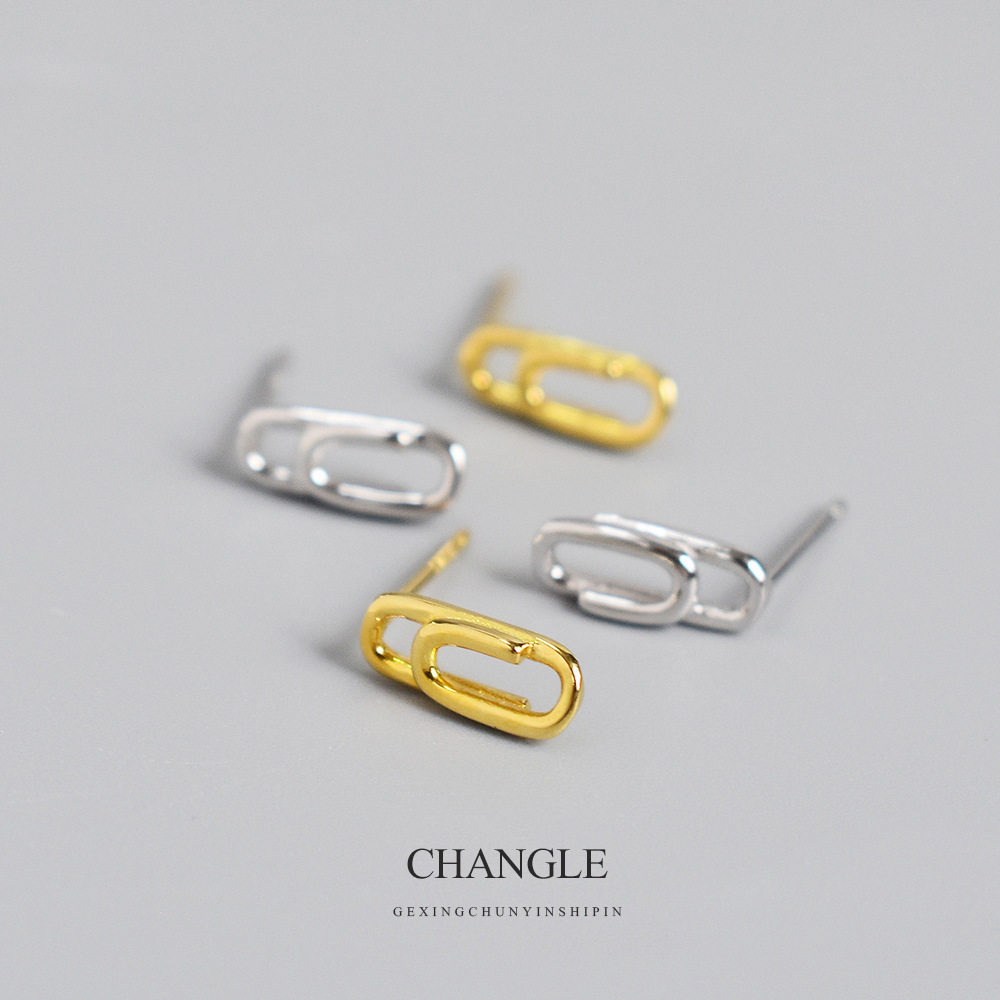 S925纯银回形针耳钉韩国高级感简约小巧耳钉