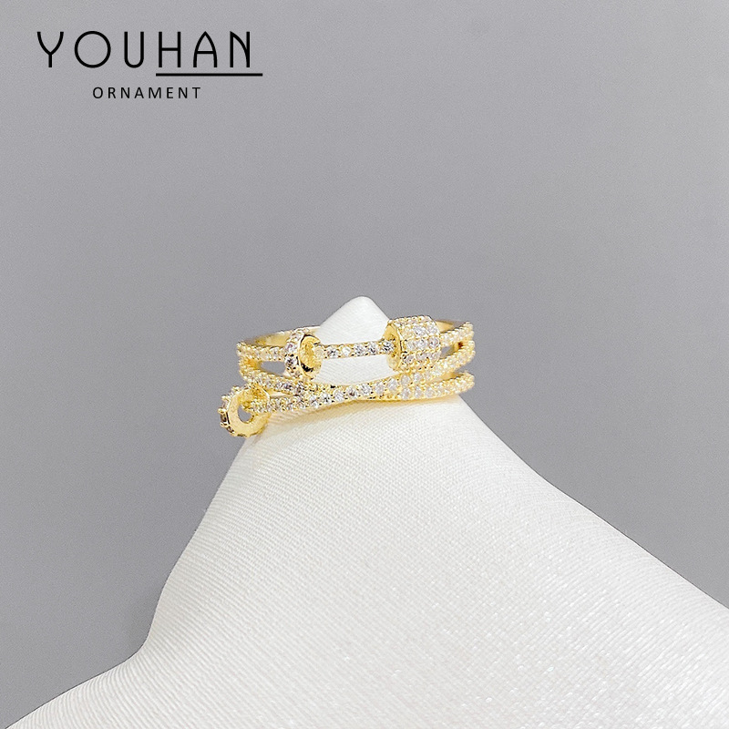 微镶锆石戒指女2021新款ins食指指环时尚个性简约气质网红开口戒