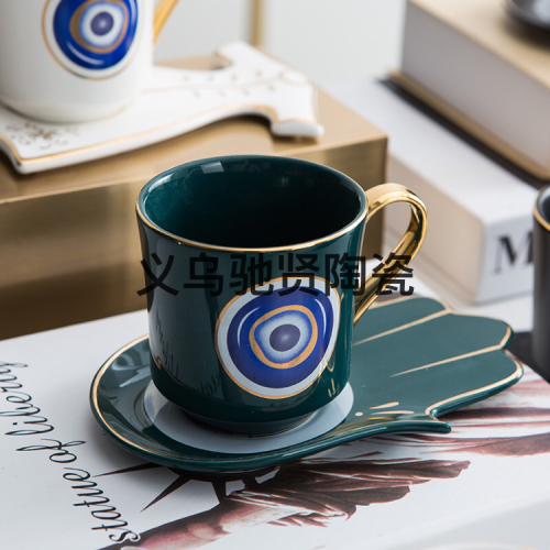 Blue Eyes Gold Coffee Set Ceramic Water Cup Black Tea Cup Afternoon Tea Cup Creative Cup and Saucer