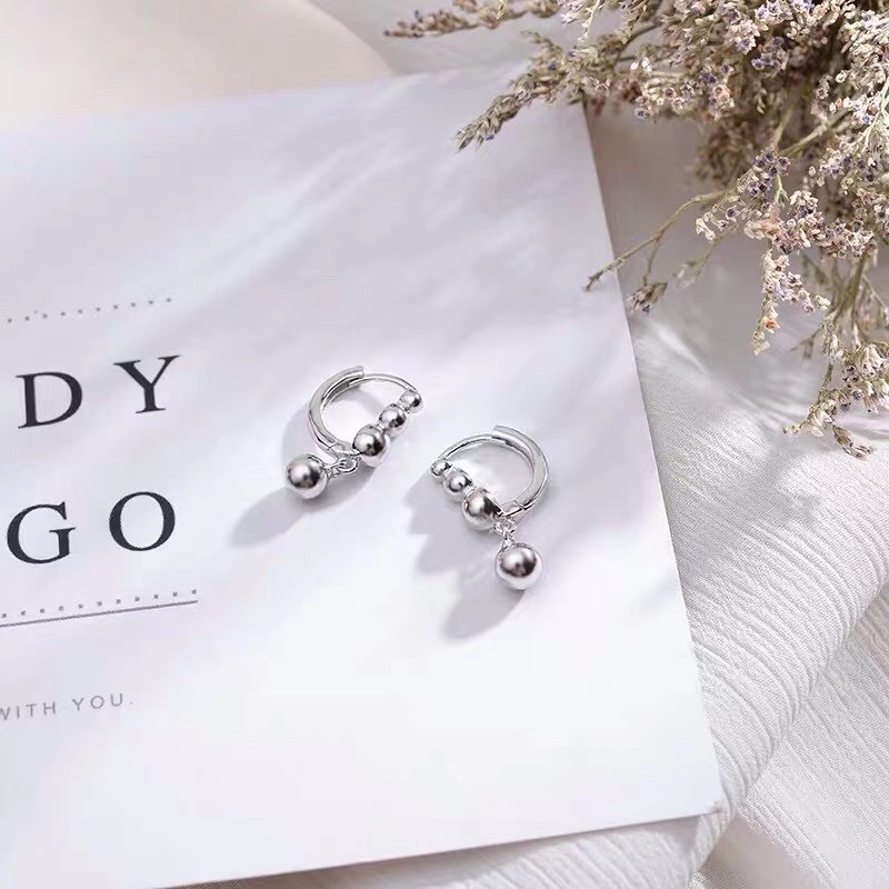 圆珠耳扣925银耳扣个性小耳坠韩版小清新气质光面简约甜美耳饰