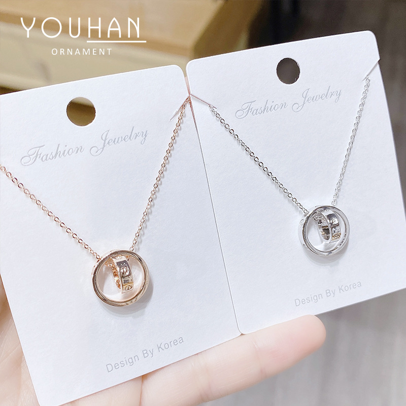 时尚气质双圆环女生项链饰品日韩新款抖音同款锁骨链项饰一件代发