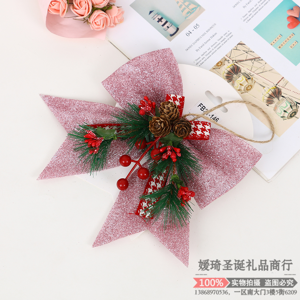 大号新款圣诞装饰蝴蝶结 圣诞树松果金粉结领结酒店场景装饰用品