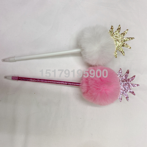 Factory Direct Sale Fur Ball Pen Pineapple Hair Ball Ballpoint Pen Craft Pen