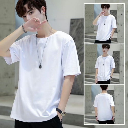 New 2021 Men‘s and Women‘s Short-Sleeved T-shirt Summer Solid Color Men‘s and Women‘s Base Shirt Light Board round Neck Slim Casual T-shirt Wholesale