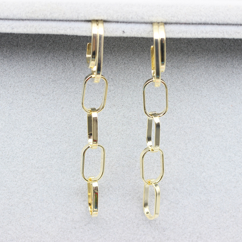 日系极简风韩版925银针耳饰夸张夜店耳坠 链条金属冷淡风长款耳环