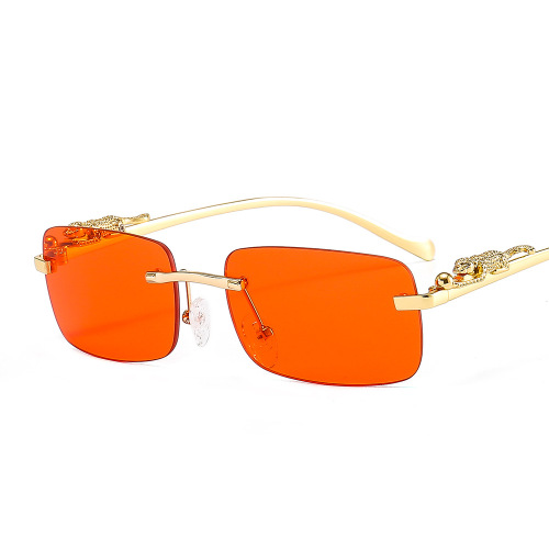 cheetah decorative frameless square sunglasses color men and women retro leopard head metal sunglasses cross-border wholesale 2610