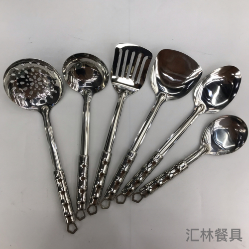 stainless steel kitchenware 1.2 small bamboo steel handle porridge colander spatula flat shovel long tongue drain spoon short rice spoon can be customized