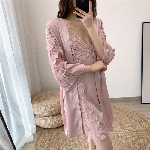 spring and summer fashion casual home wear two-piece set simple satin chiffon women‘s nightgown comfortable sexy strap pajamas
