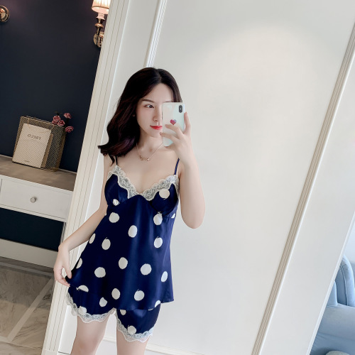 spring and summer new lady sexy suspender shorts suit simple satin chiffon home wear comfortable breathable pajamas
