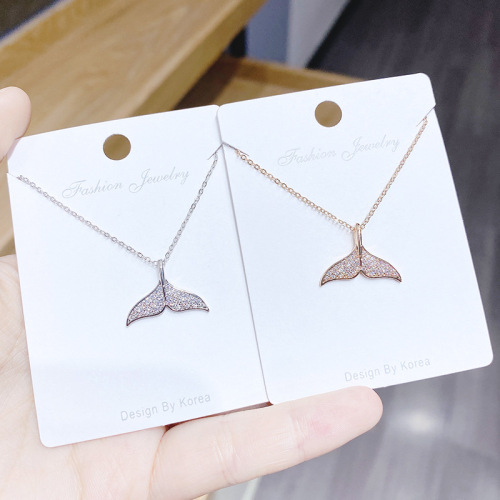 Fishtail dolphin Titanium Steel Necklace Female Popular Net Red Ins Simple Temperament Micro Inlaid Zircon Clavicle Chain Female Necklace Ornament 