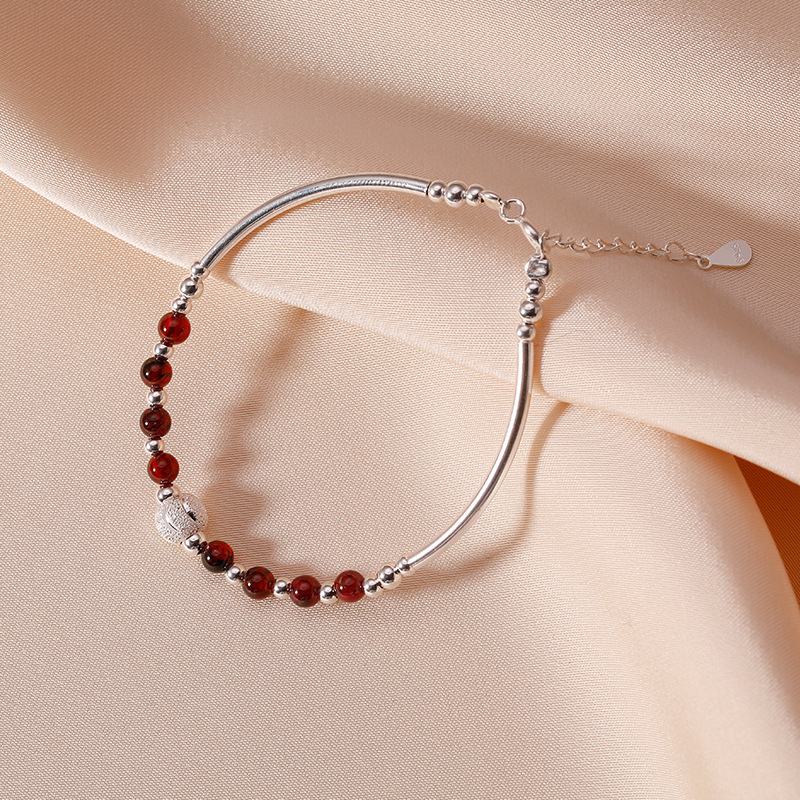 925银石榴石转运珠手链女ins小众设计本命年轻奢情人节礼物手镯