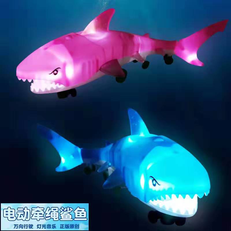 牵绳鲨鱼 电动牵绳动物系列 灯光音乐万向鲨鱼 儿童玩具货源批发