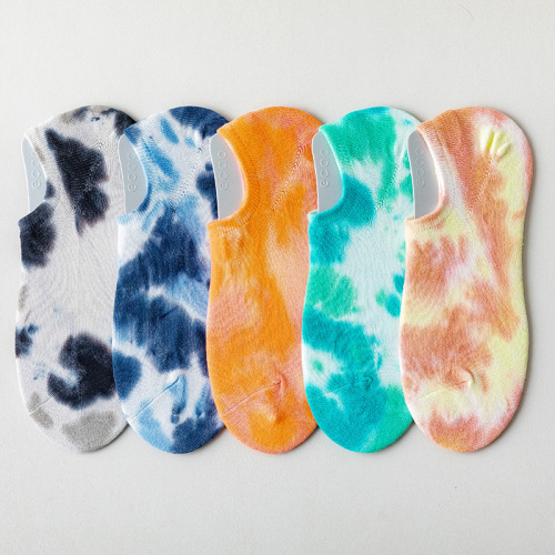Tie-Dyed Boat Socks Women‘s Low-Cut Spring and Summer Cotton Socks Silicone Thin Ins Trendy Socks Men‘s Color Socks