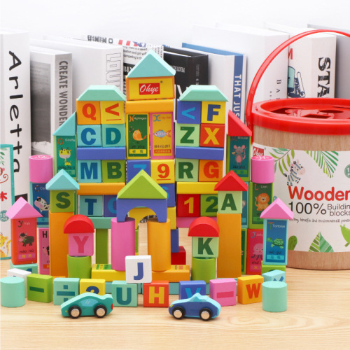 100 barrel building blocks children‘s wooden letters wood assembled baby toys early education factory wholesale