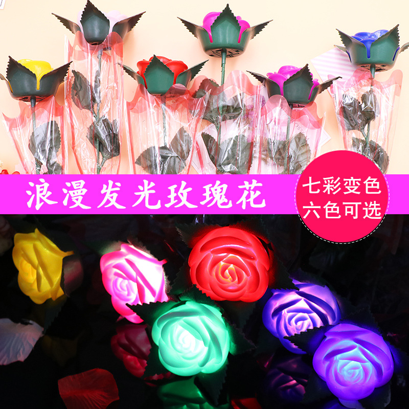 新款表白示爱LED发光仿真玫瑰七彩浪漫玫瑰花新奇玩具义乌厂家